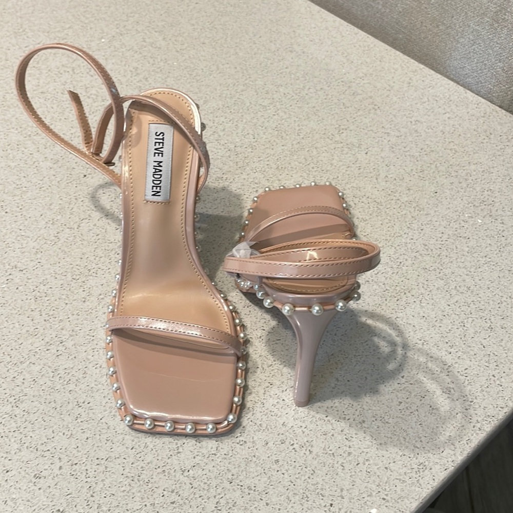 Steve Madden Blush Patent Heels with Pearl Details